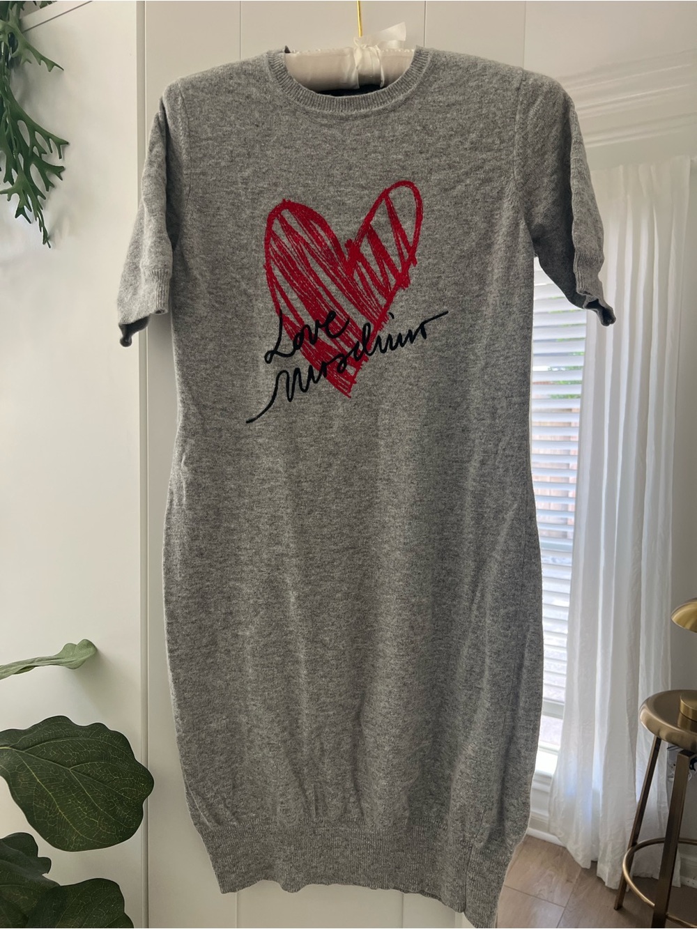 Moschino Love Grey Knit Dress with Red Heart Graphic